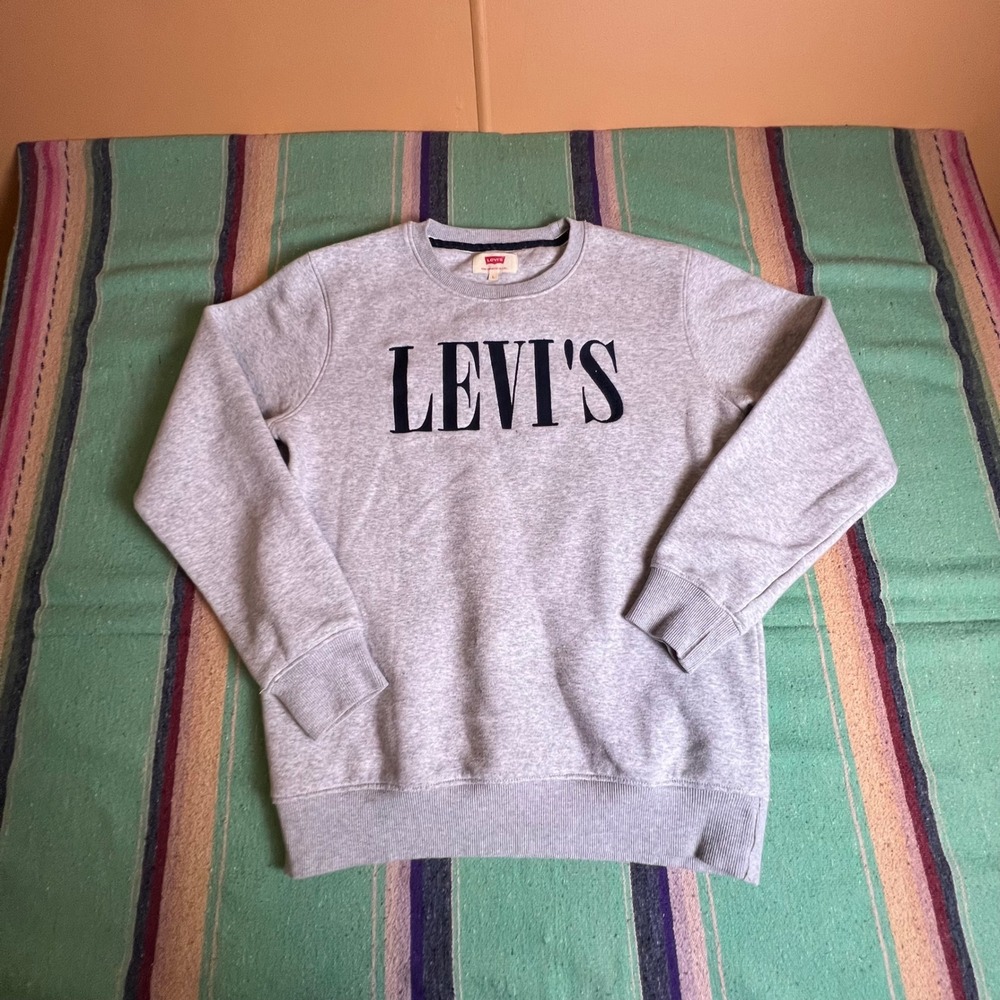 Levis Sweatshirt Mens Large Gray Navy Logo Crewneck Fleece Pullover 29937-0000